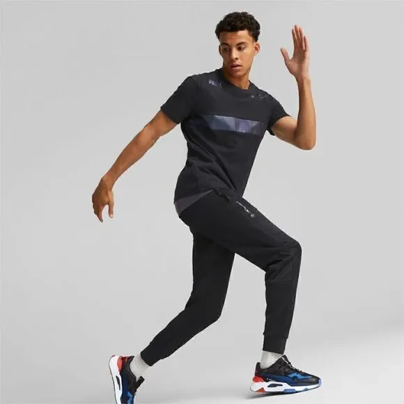 Puma BMW Race Pants Joggers Men's M Metal Energy Black Blue 536418-01 Fleece New